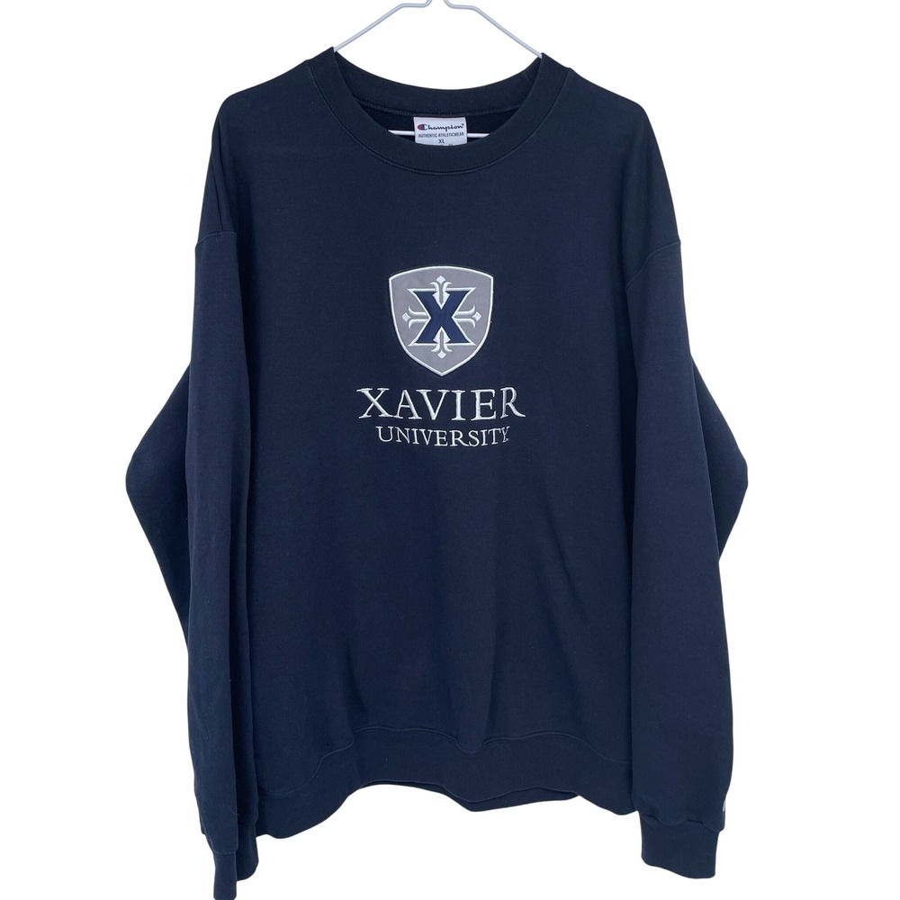 Champion Xavier University Embroidered Crewneck Sweatshirt Navy Blue XL XU